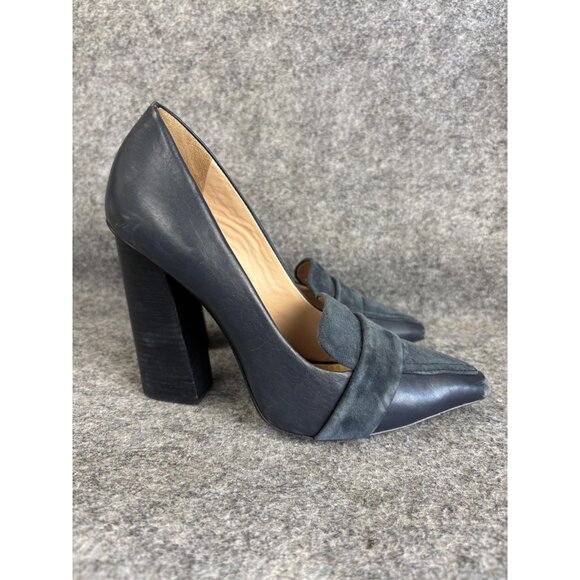 Tory Burch Shoes Womens Size 7.5 Navy Block Heel Loafer Pumps Pointed Toe Suede - Picture 4 of 9